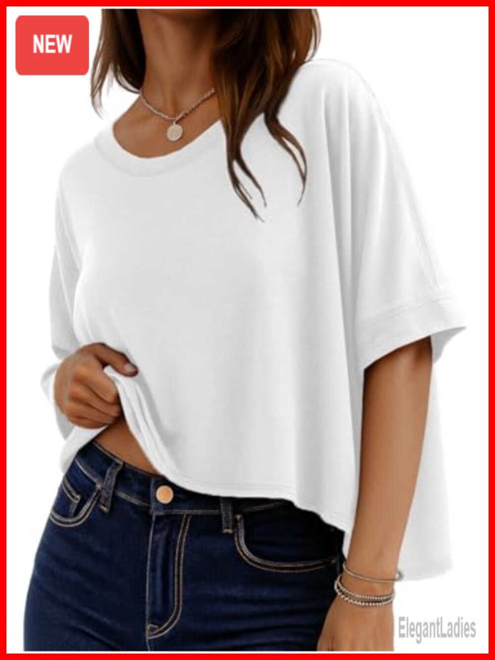 Oversized Crop Top Womens Flowy Half Sleeve High Low Hem Casual Tee